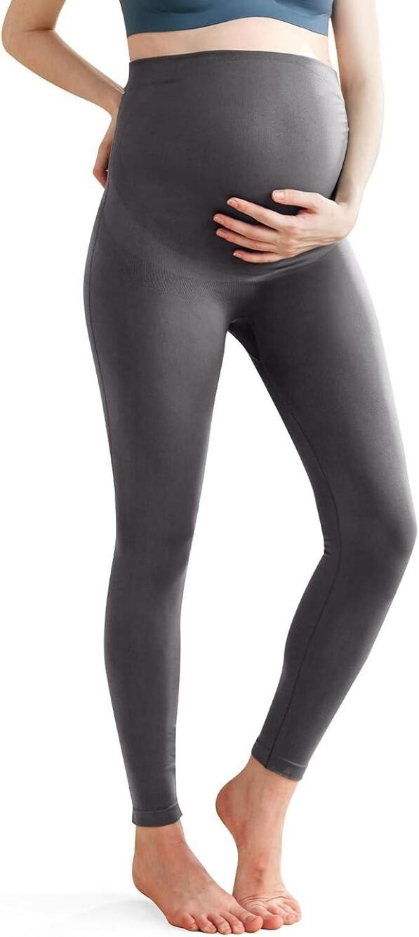 Enerful Maternity Leggings Womens Large Gray Seamless Over Belly Stretch Pants